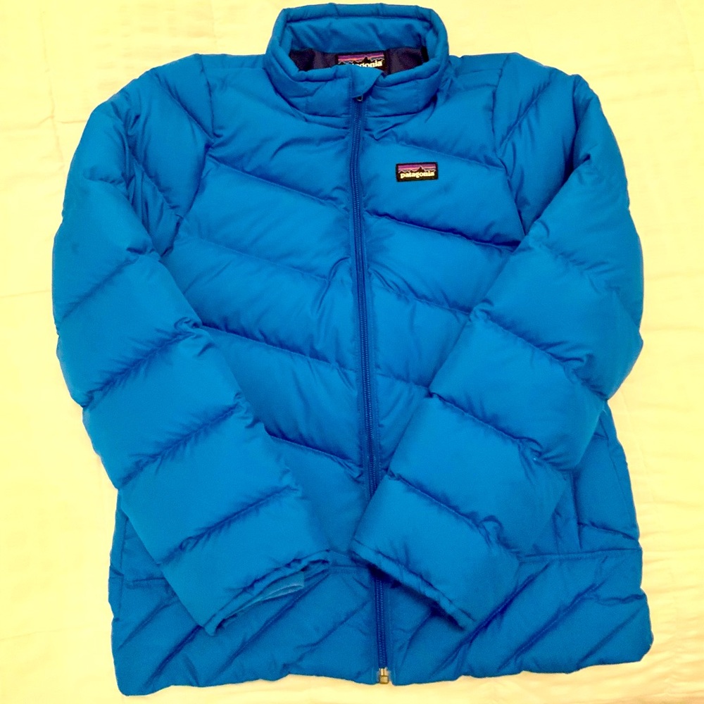 Patagonia Girls Down Puffer; Oasis Blue; Size Medium (10), EUC